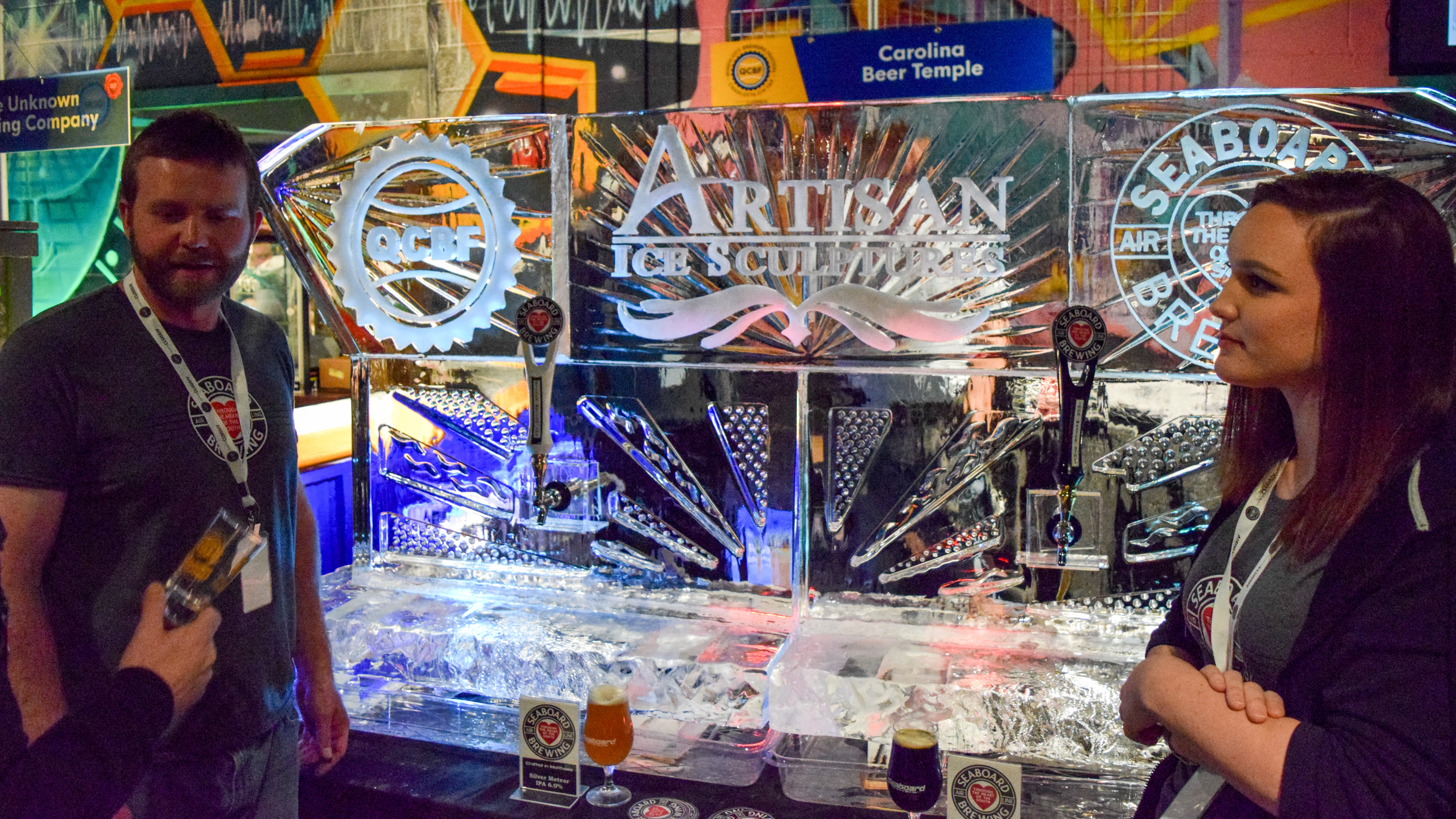 Ice sculpture with Carolina Beer Temple